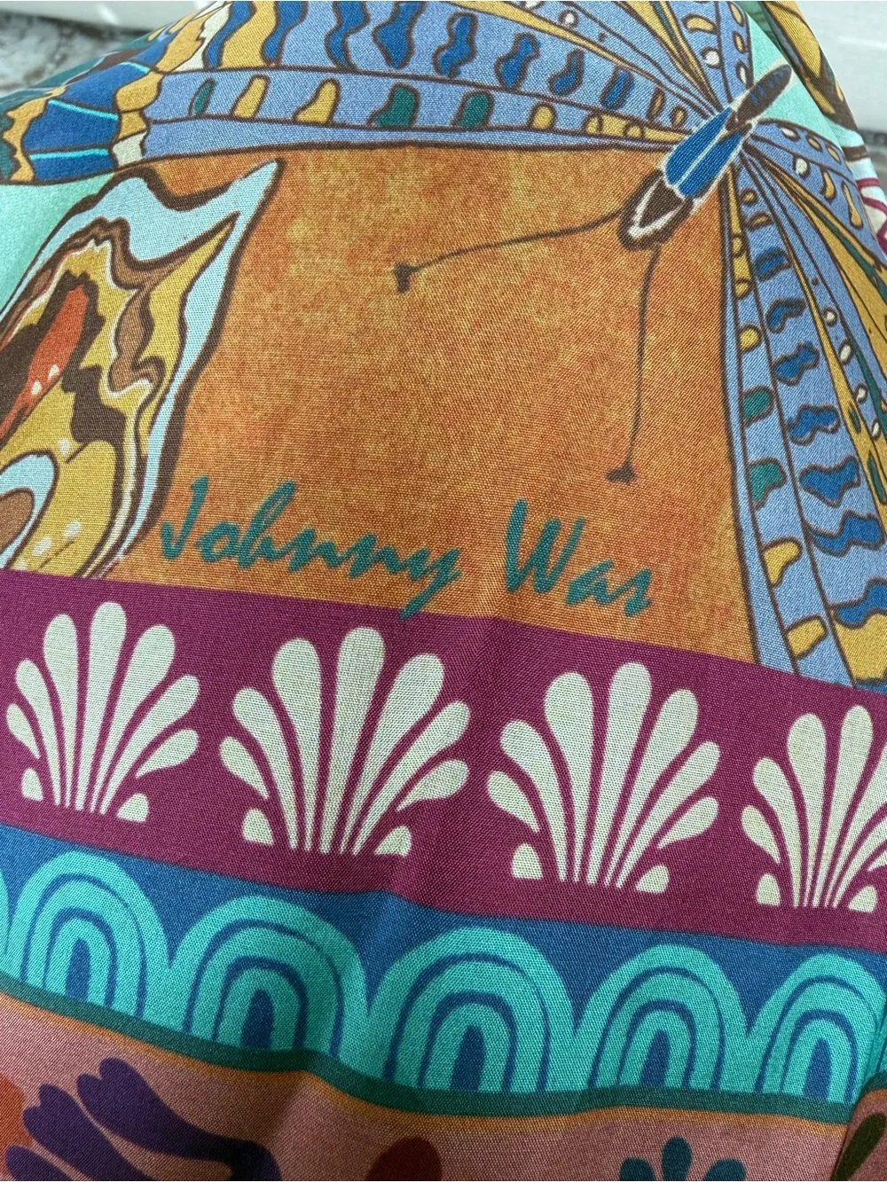 Johnny Was 100% Silk Butterfly Tassel Scarf